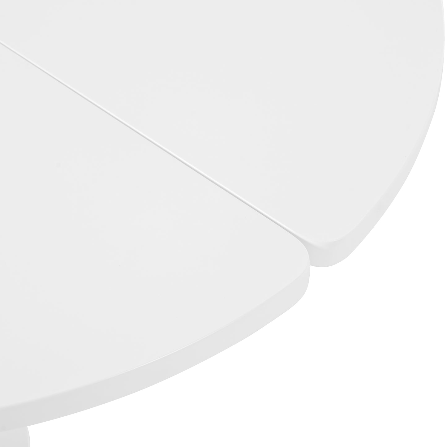 Closeup of a white modern dining table with a clean minimalist design