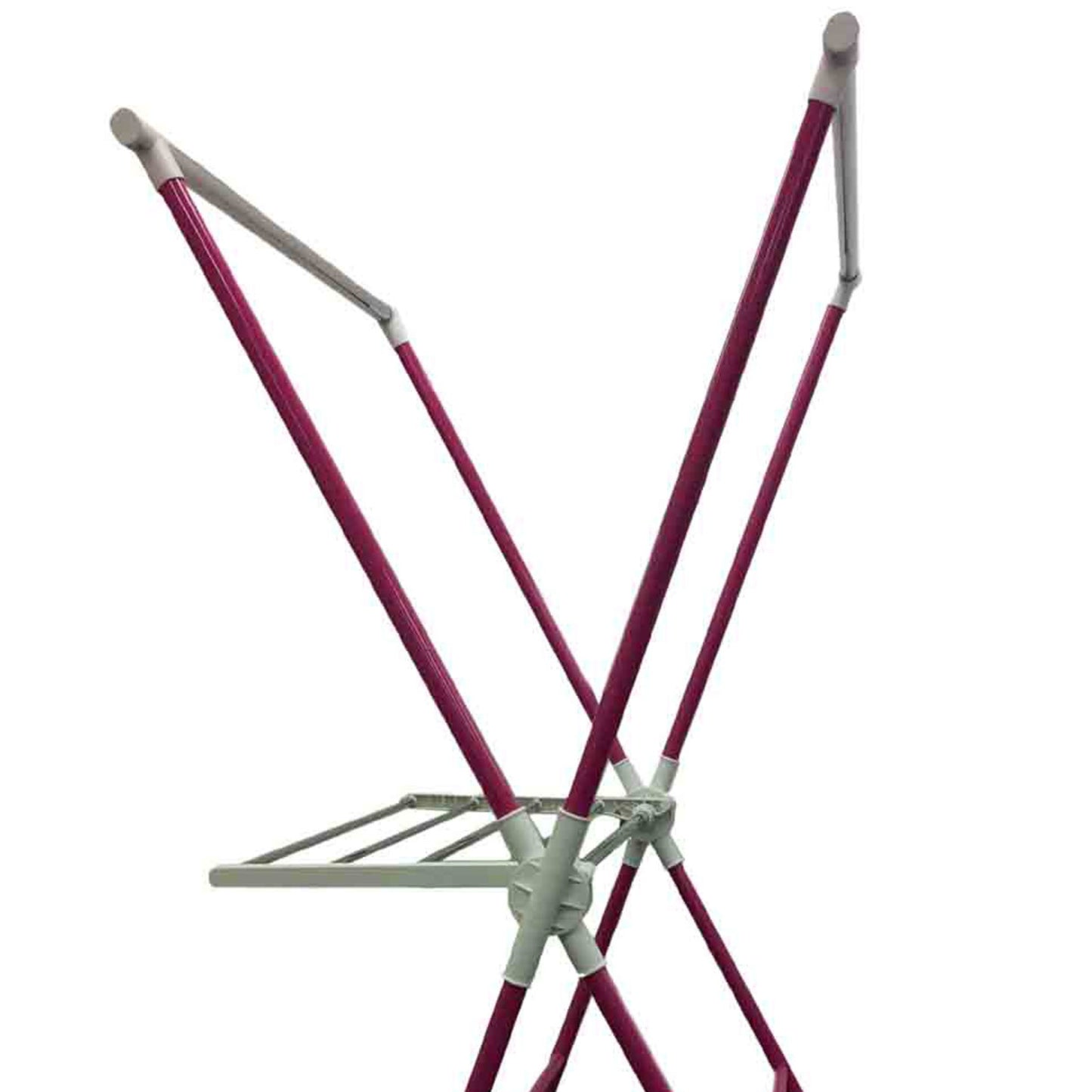 Pink and grey collapsible clothes drying rack