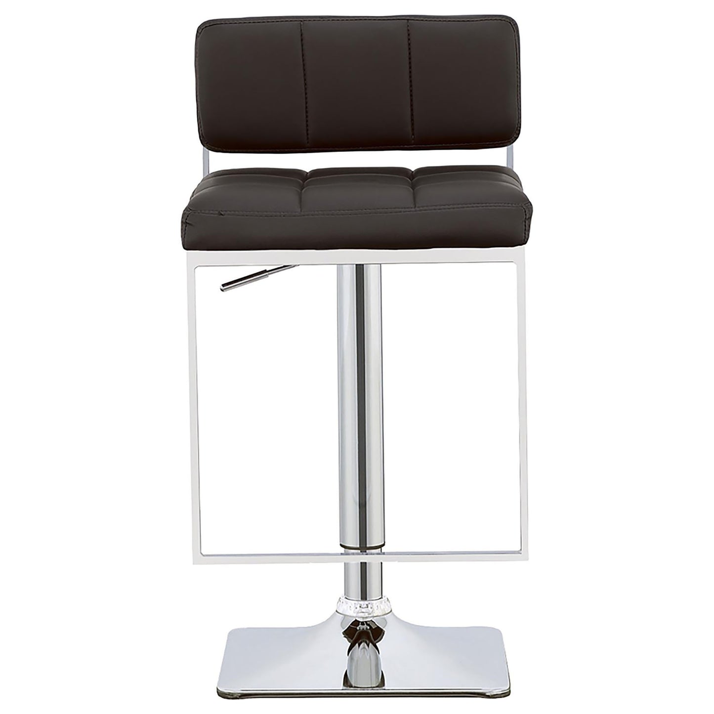 Adjustable dark brown faux leather bar stool with tufted seat and backrest