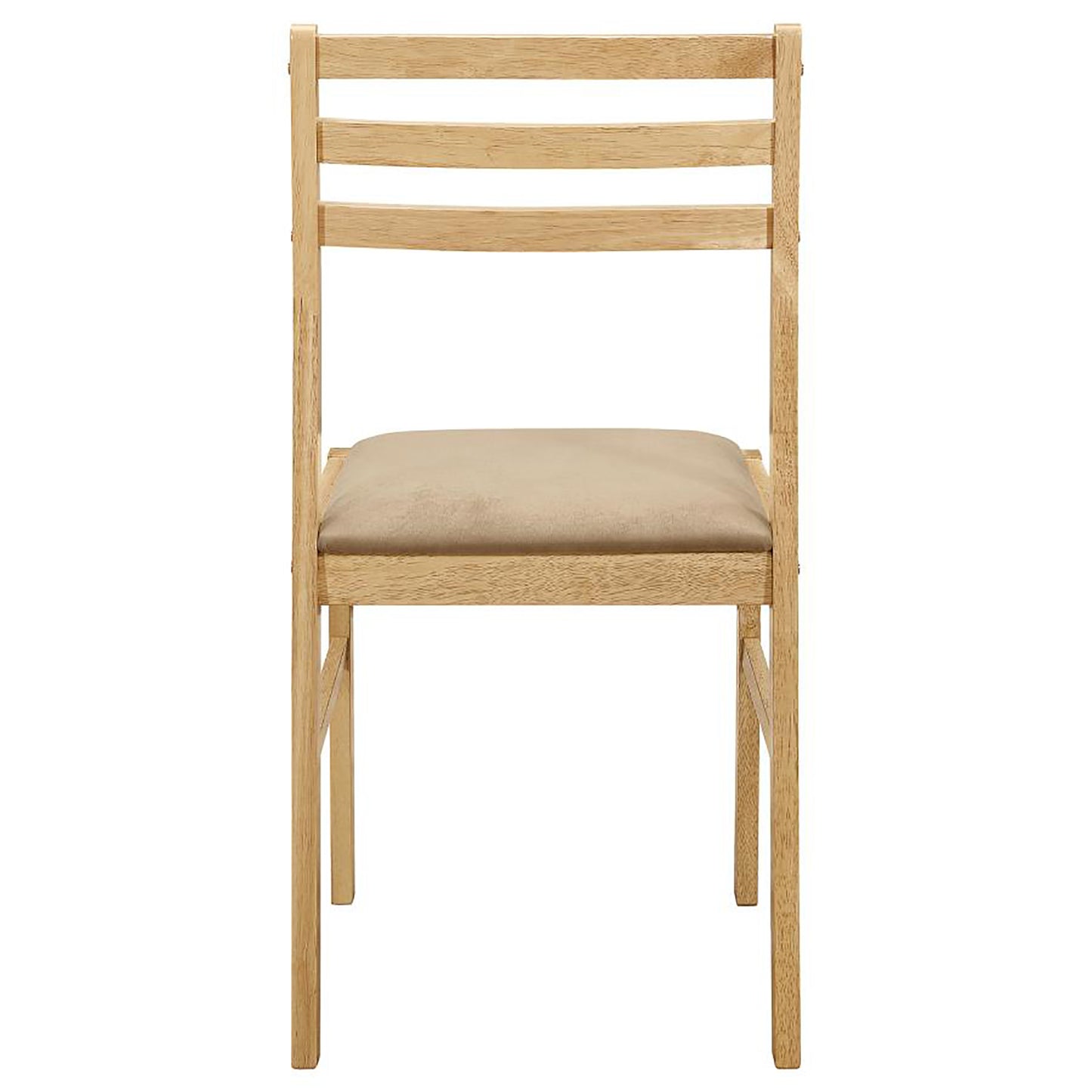 Light wood dining chair with beige upholstered seat and slatted back