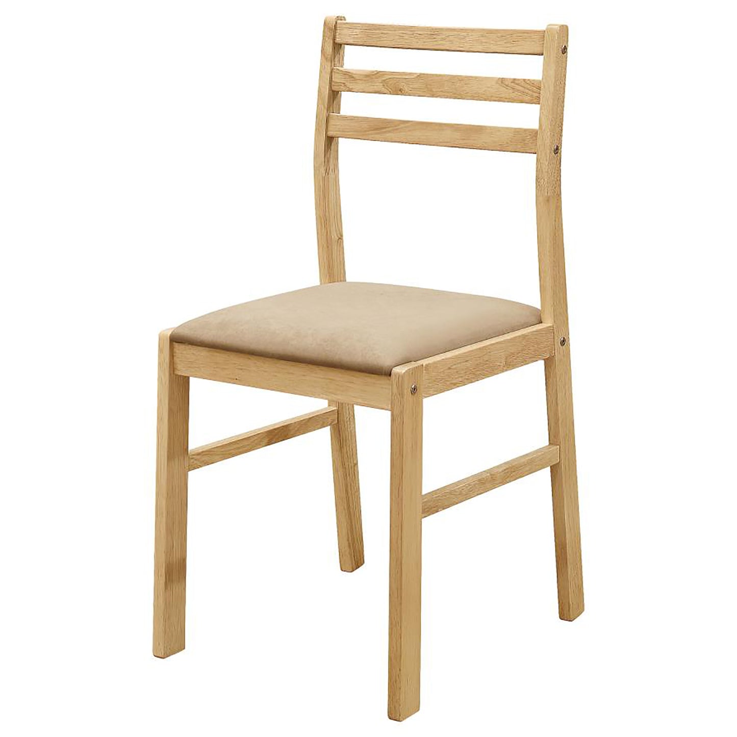 Light oak dining chair with horizontal back slats and a padded taupe seat