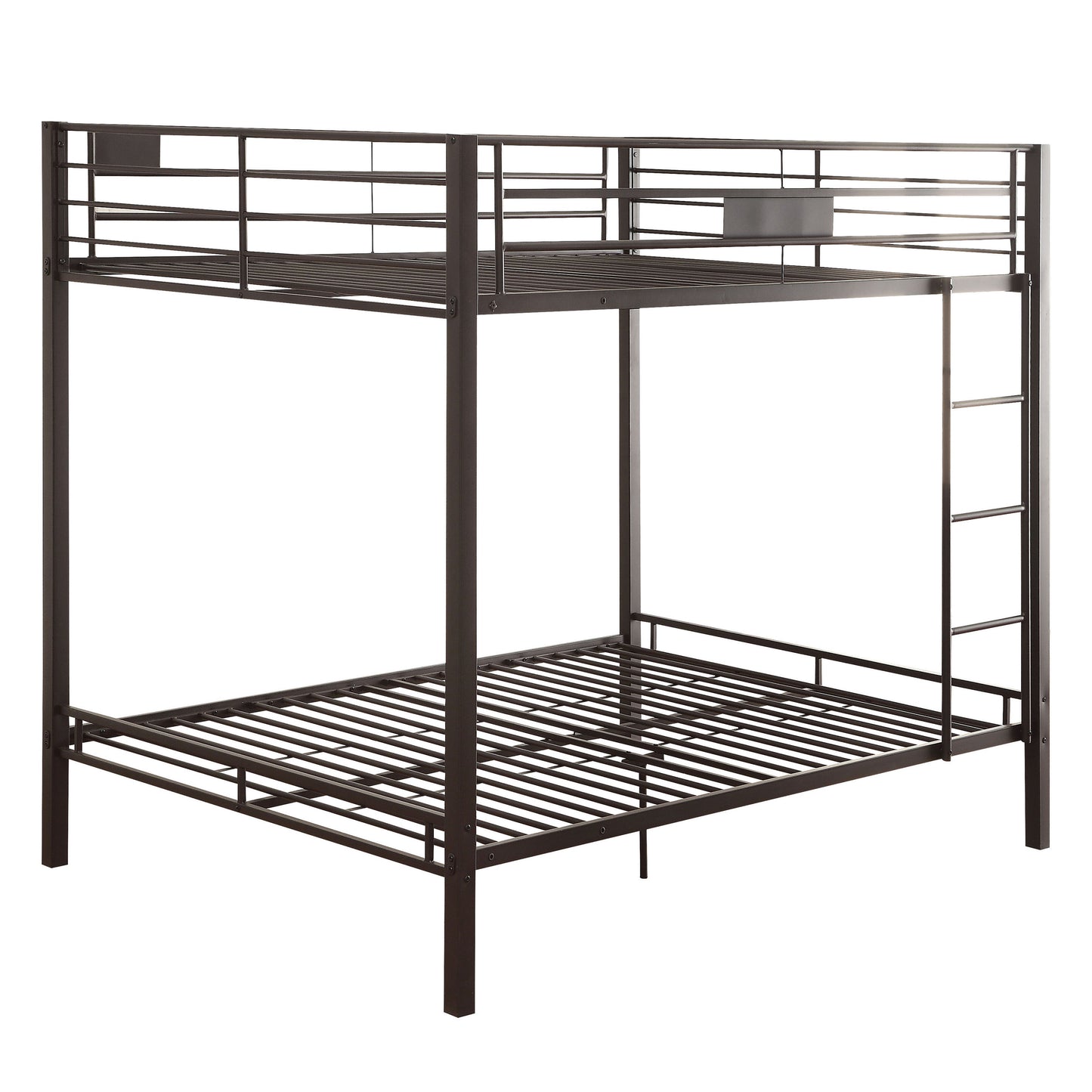 Modern dark brown metal twinovertwin bunk bed with ladder