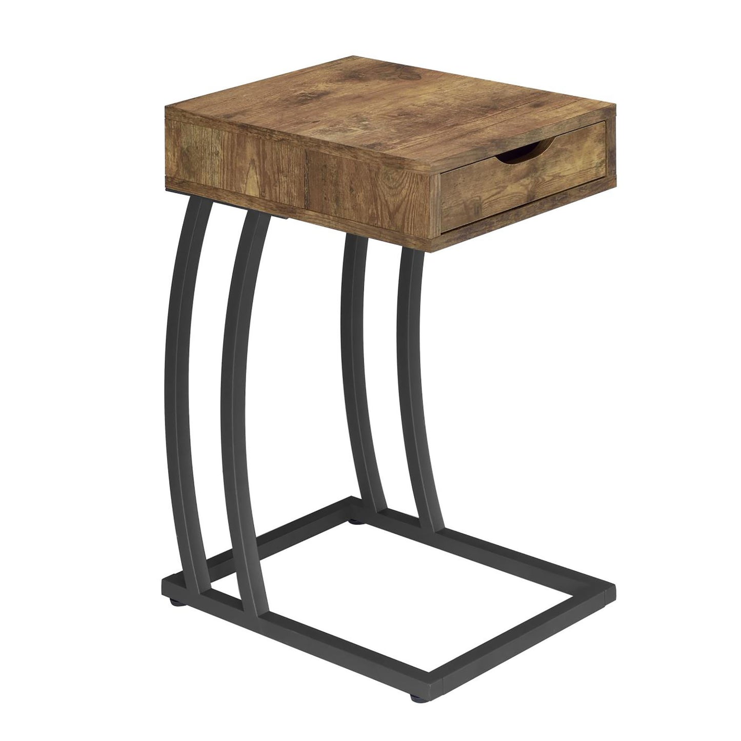 Rustic brown Ctable with drawer and curved metal legs