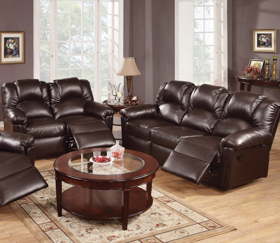 Brown leather reclining sofa with plush cushions perfect for a home theater setup