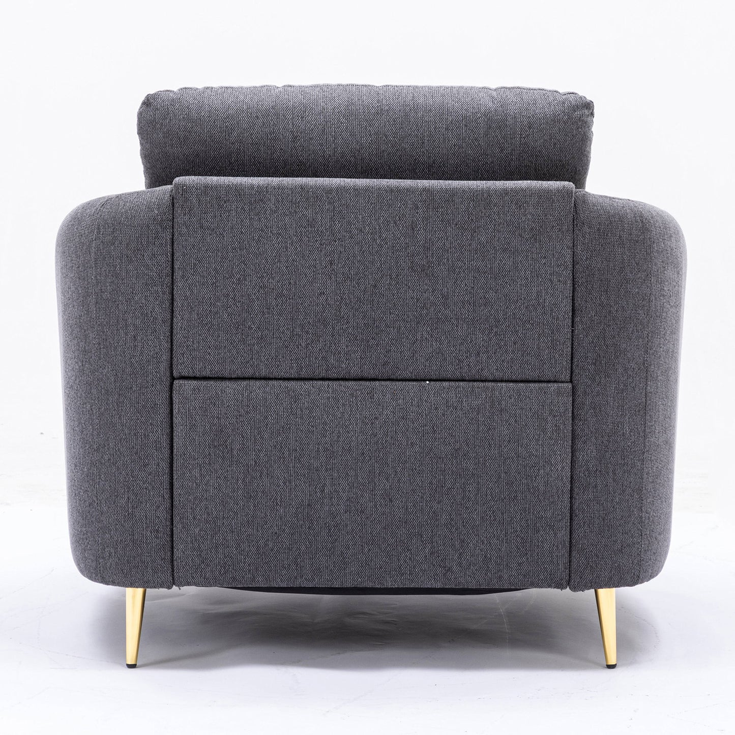 Dark gray fabric armchair with modern gold legs characters