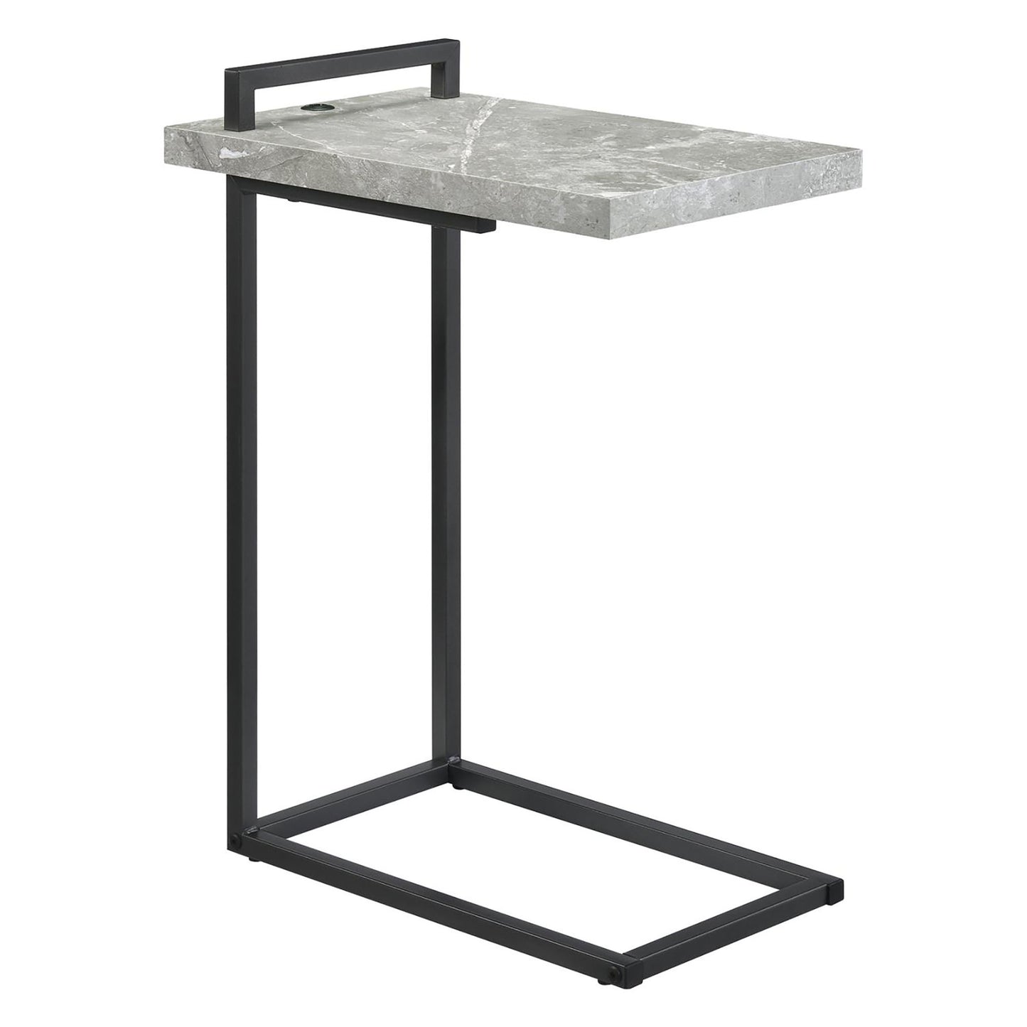 Modern ctable with grey marble top and black metal frame perfect for living rooms