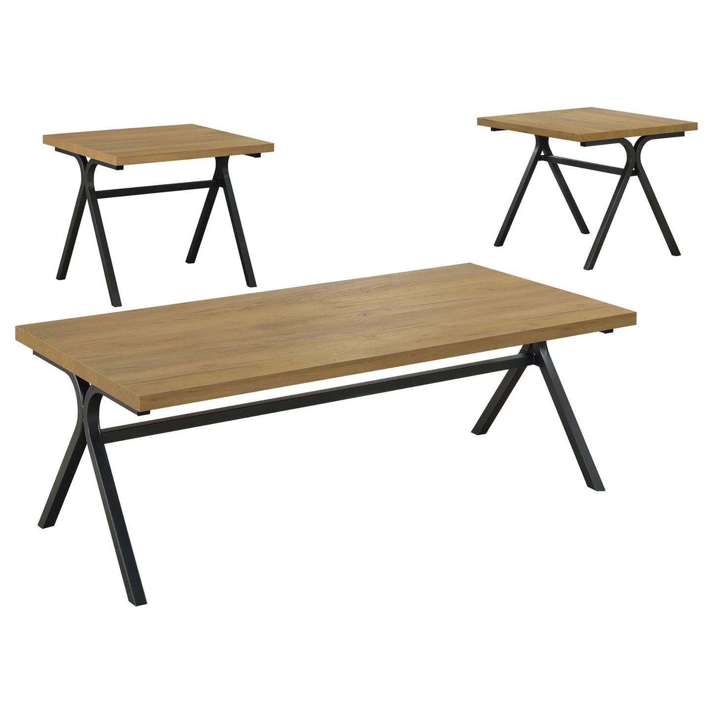 Modern oak coffee table with black metal legs perfect for living rooms