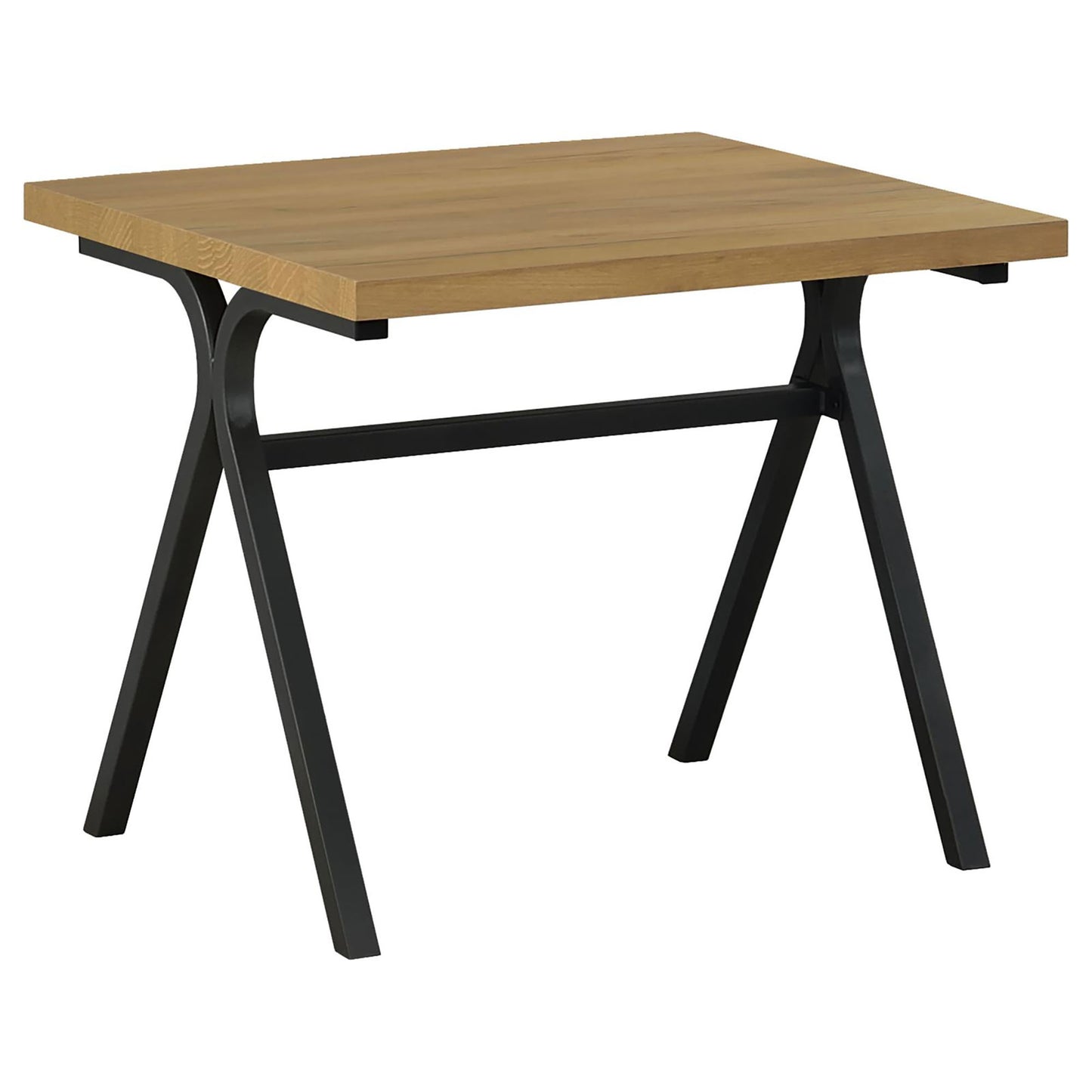Square wood top table with modern black metal legs