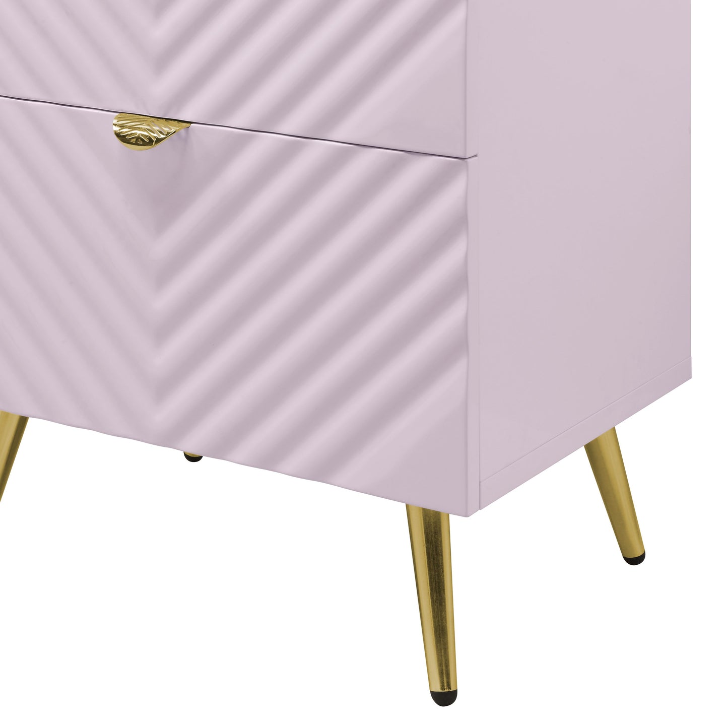 Lilac dresser with chevron pattern and gold leaf drawer pull