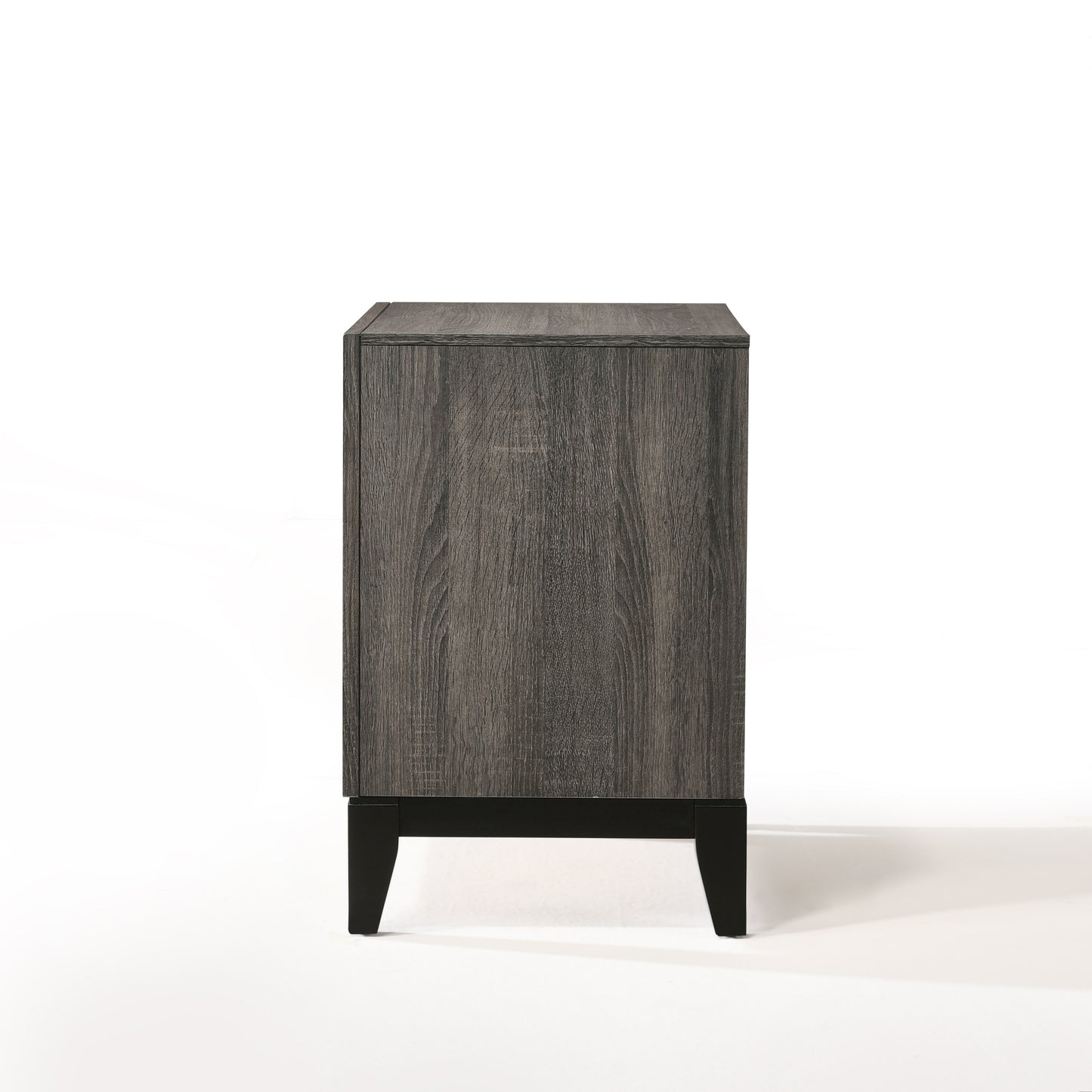 Dark gray wood grain bedside table with black legs modern design