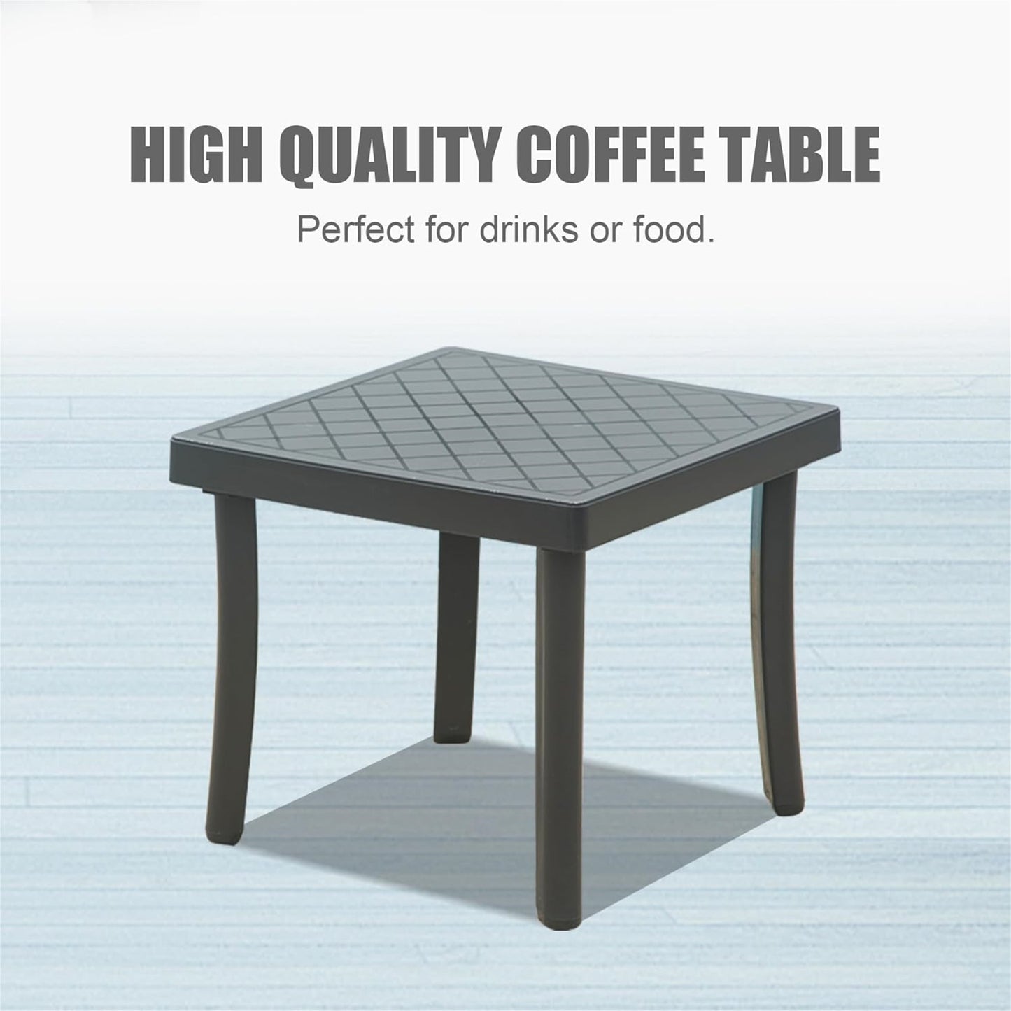 Dark gray square coffee table with diamond pattern top and four legs