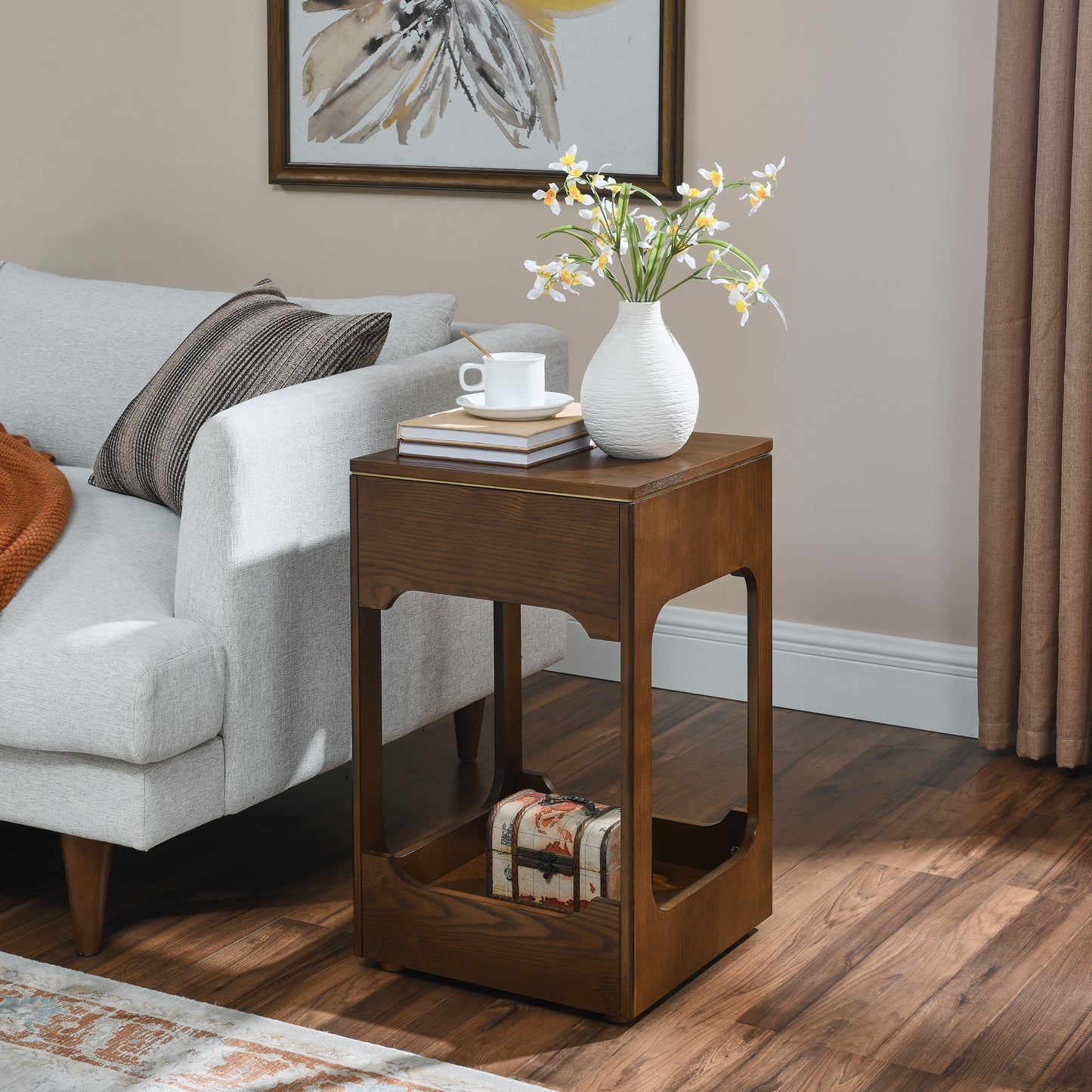 Solid wood Ctable with a rich walnut finish ideal for living room side table use