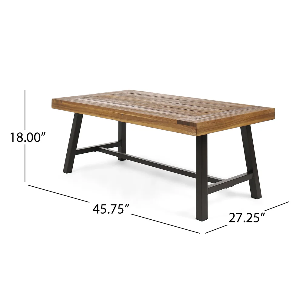 Wooden slat top coffee table with black metal legs midcentury modern design