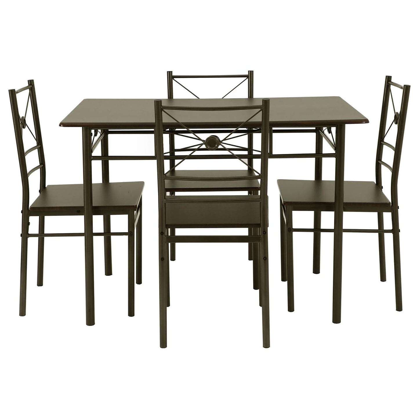 Dark brown metal dining set with four chairs and rectangular table for small spaces