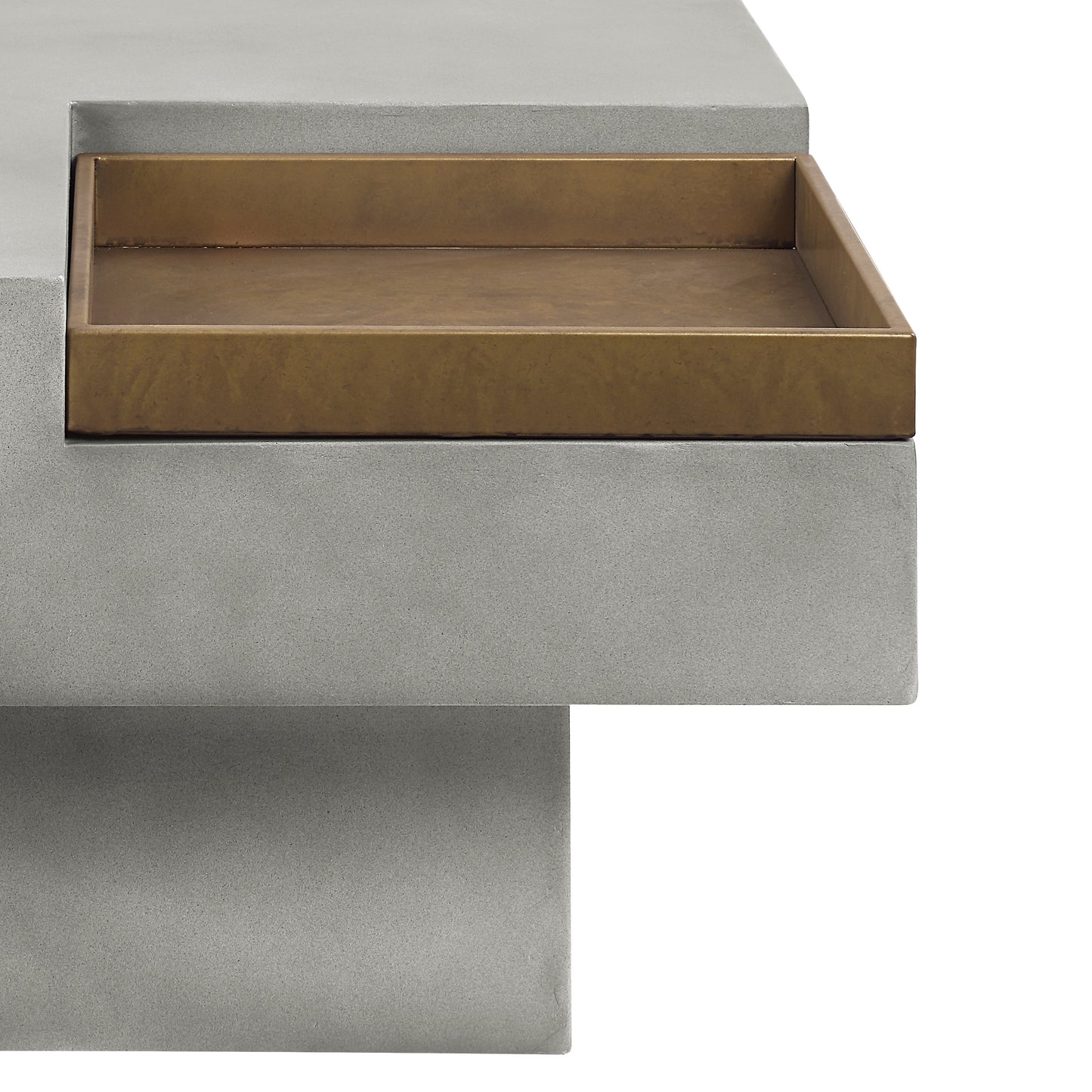 Modern concrete coffee table with integrated brass tray