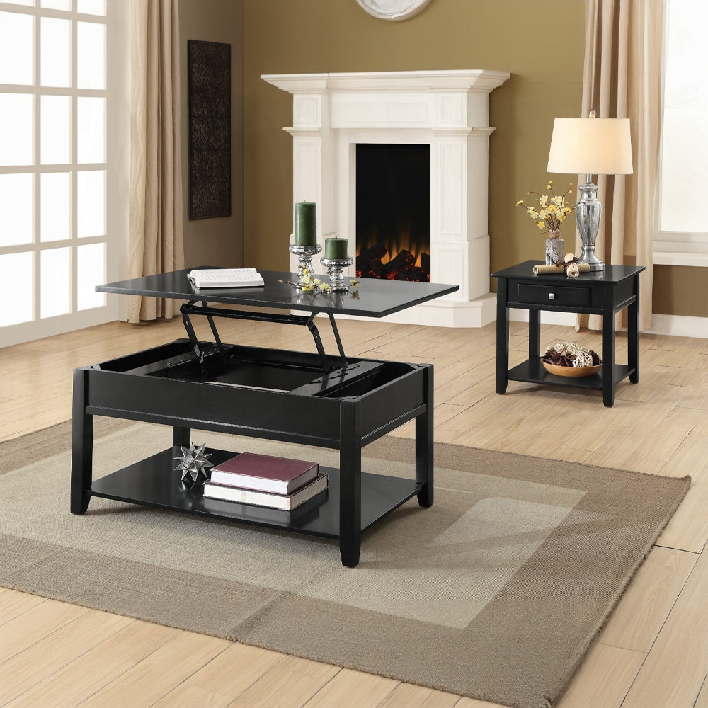 Black lift top coffee table with hidden storage compartment and contemporary design