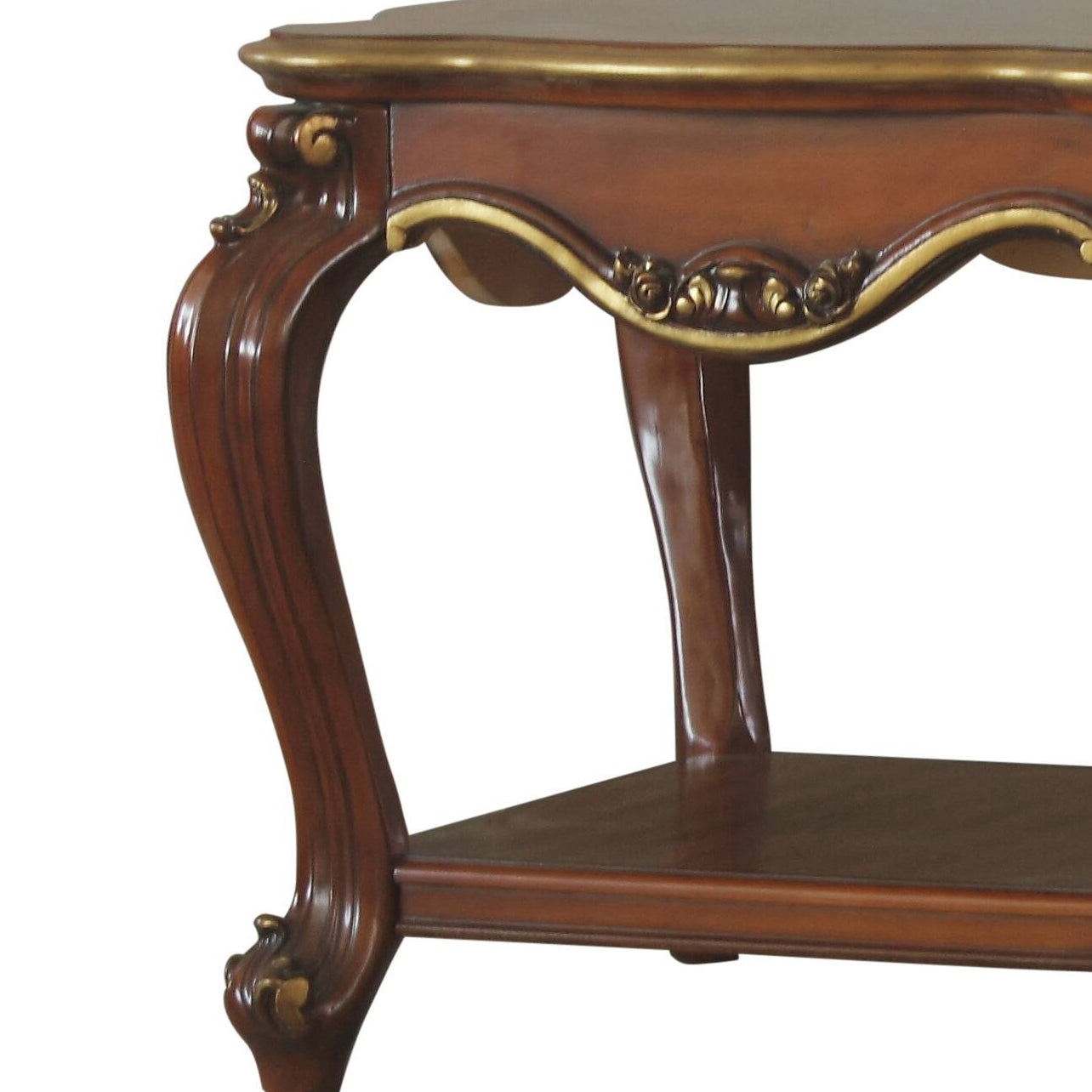 Ornate dark wood accent table with carved cabriole leg detail