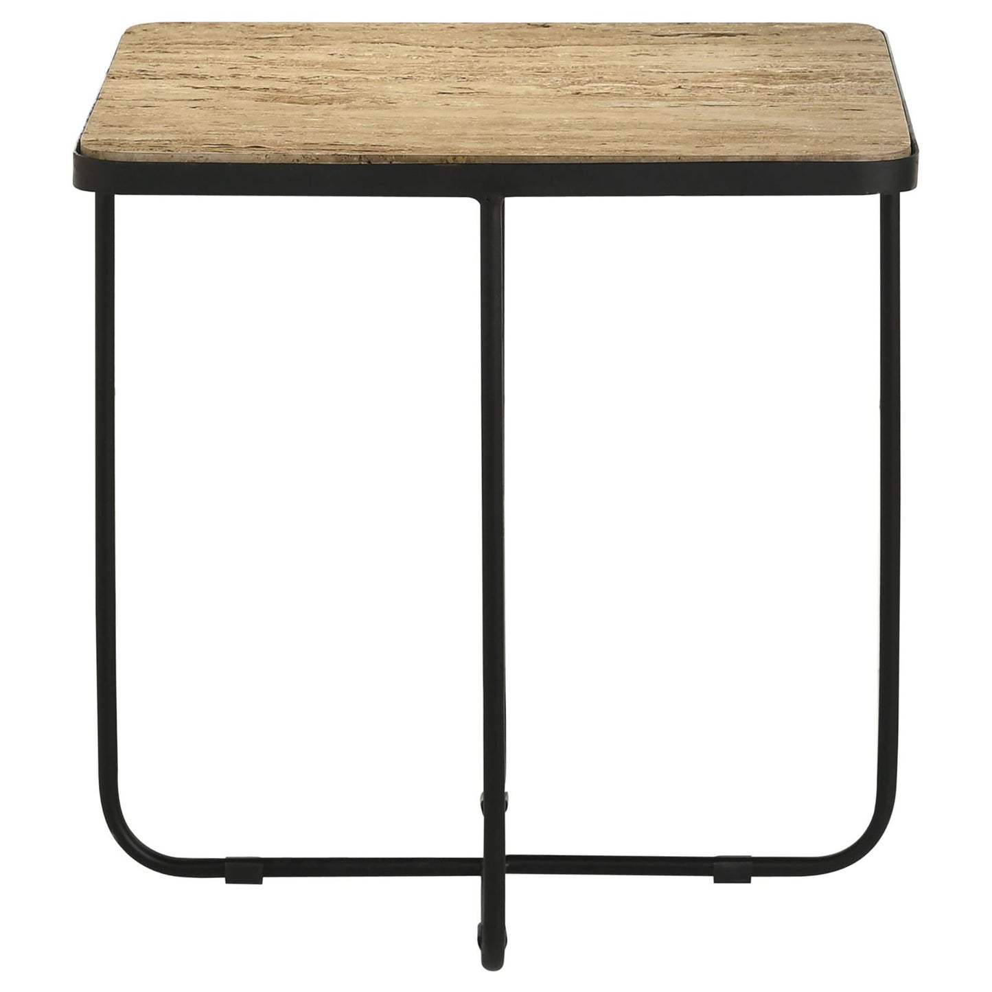 Rustic wooden top side table with black metal frame and legs