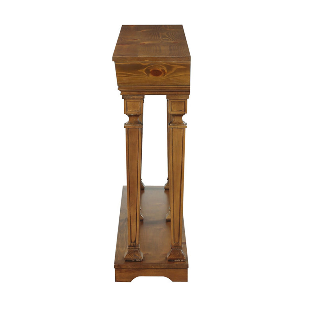 Ornate wooden hall table with carved legs and lower shelf