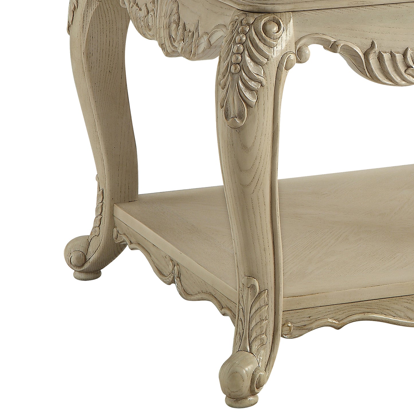 Ornate carved ivory wood accent table legs and shelf with rococo detailing