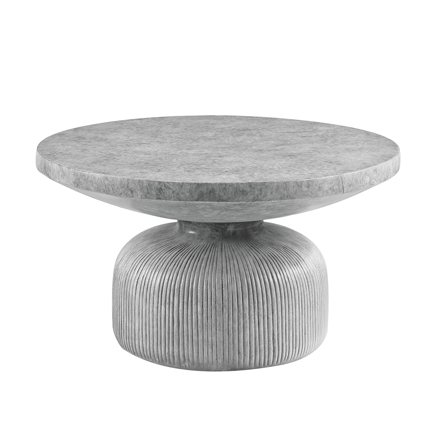 Modern gray concrete side table with ribbed pedestal base and round top perfect for living rooms