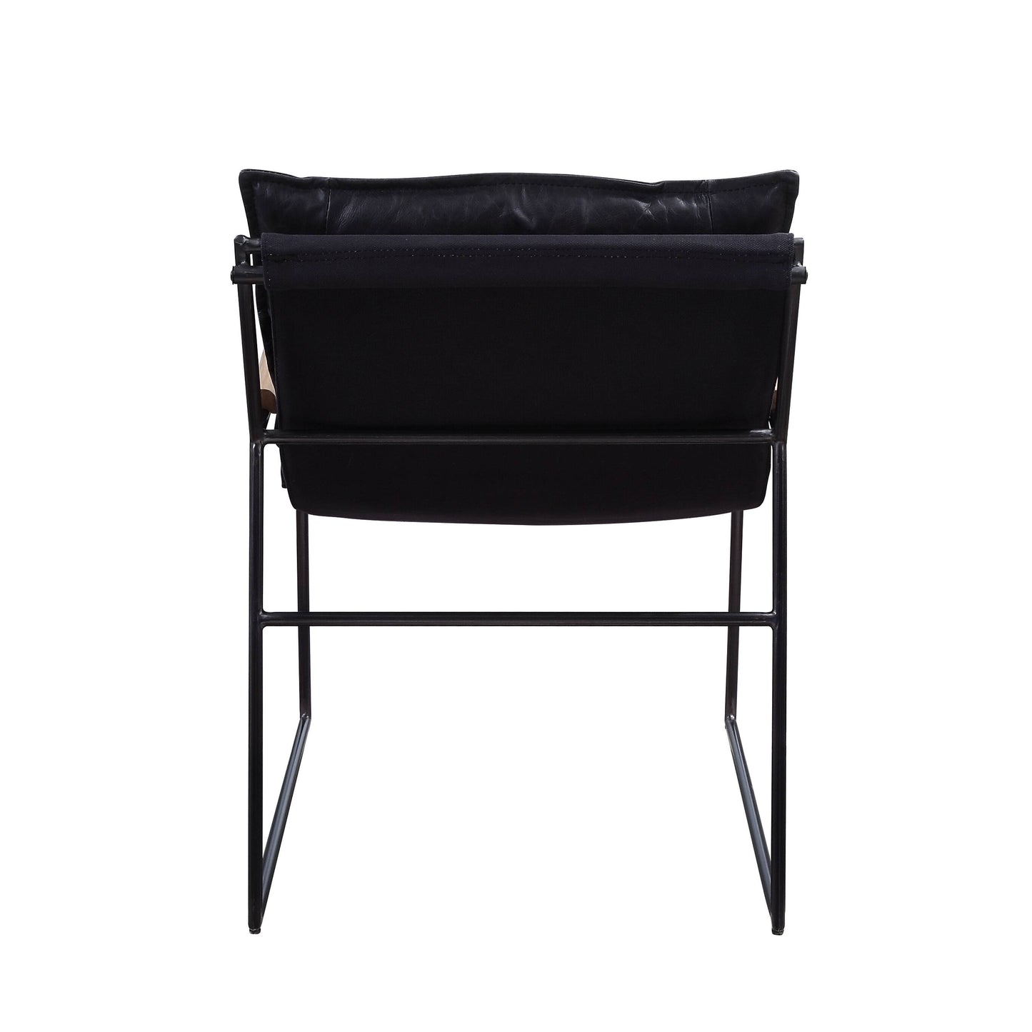 Black leather and canvas armchair with metal frame modern design