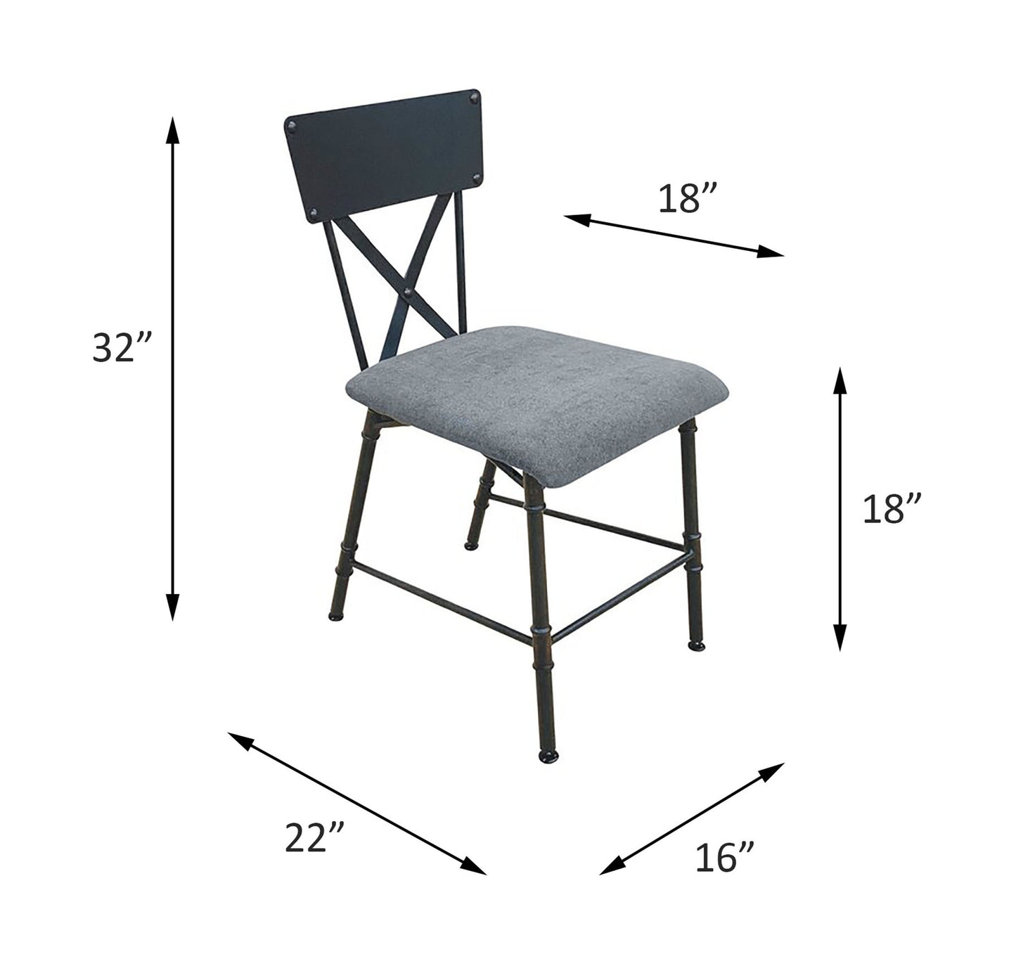Industrial style counter stool with grey fabric seat and black metal frame height
