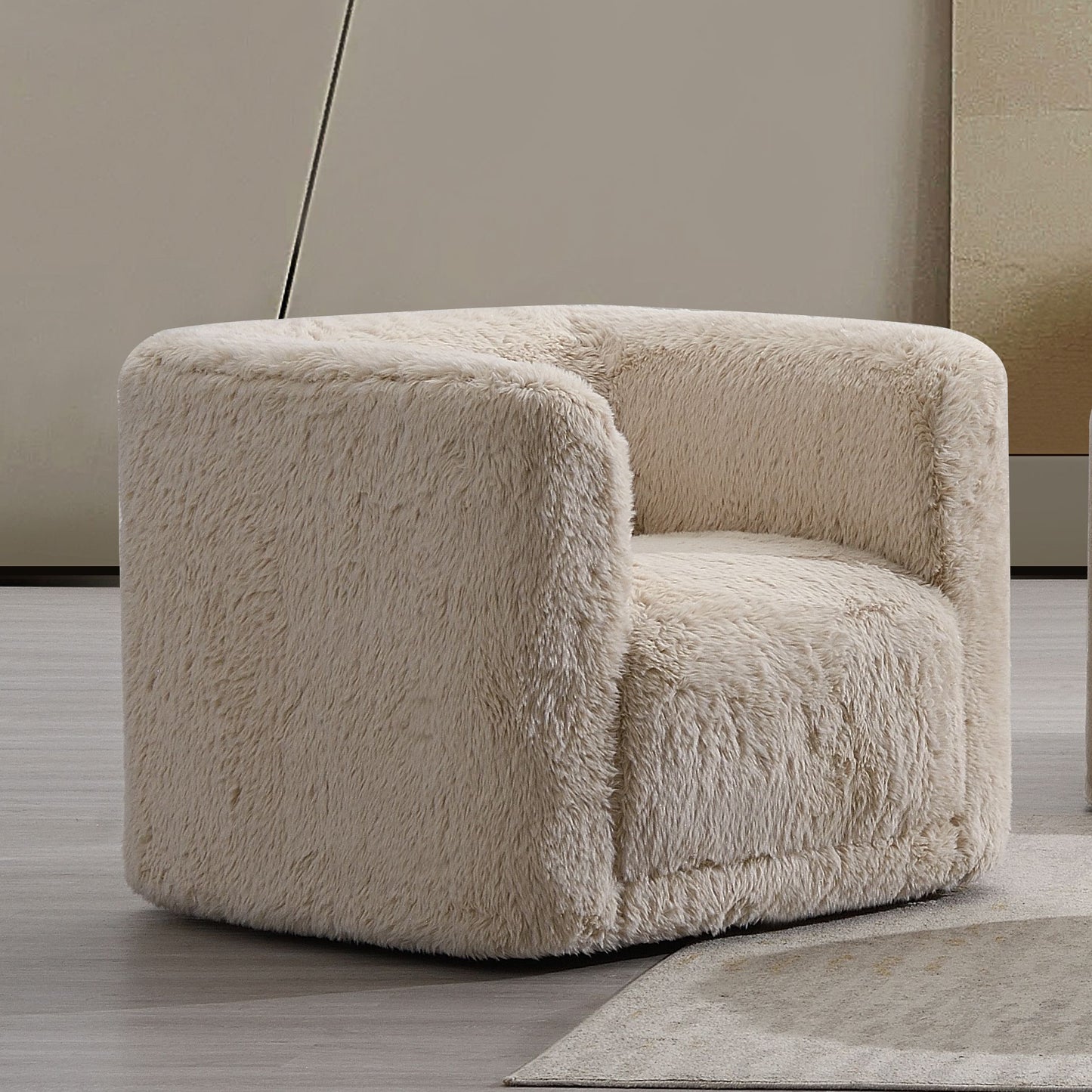 Creamy white boucle accent chair with plush texture and rounded silhouette
