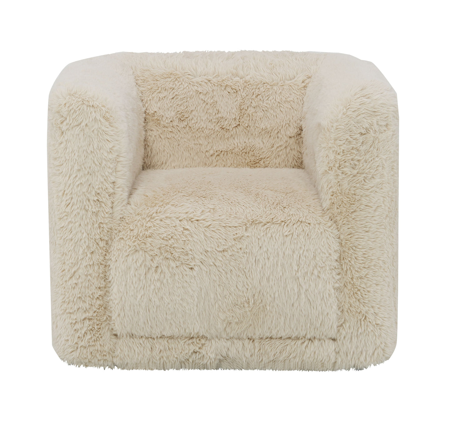 Plush cream faux fur armchair for a cozy living room accent
