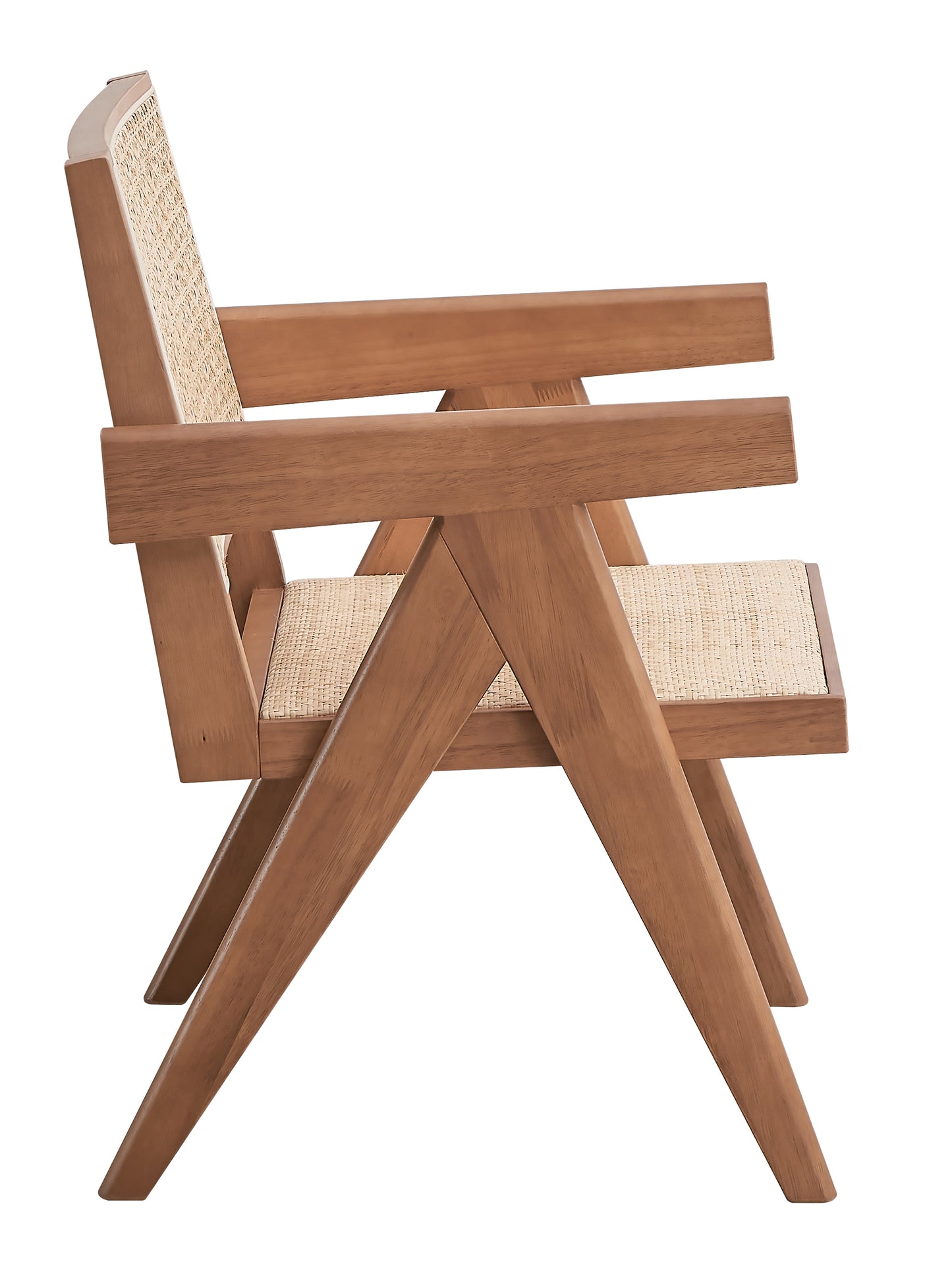 Modern wooden accent chair with natural cane webbing seat and back