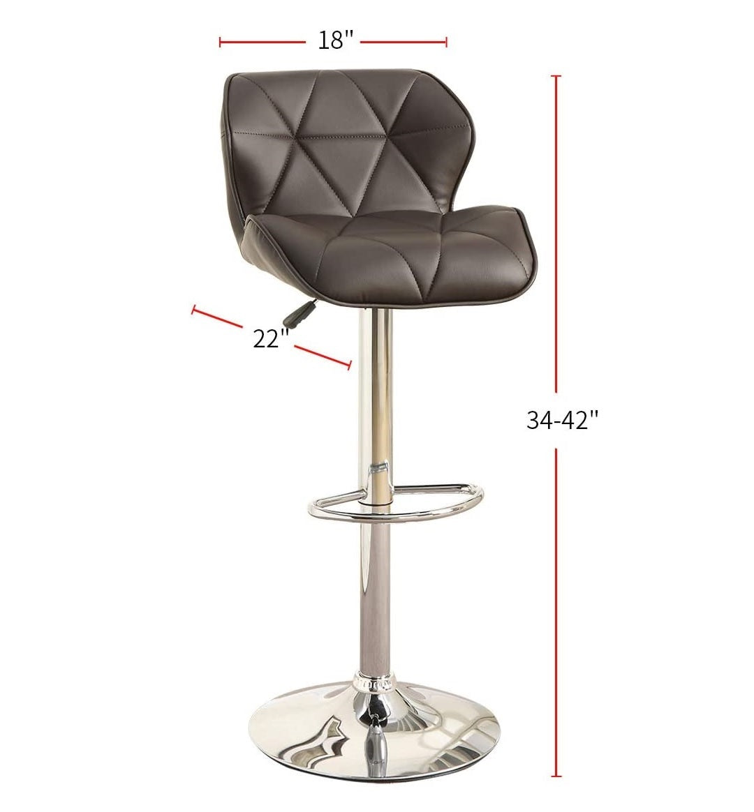 Dark brown tufted bar stool with adjustable height and chrome base