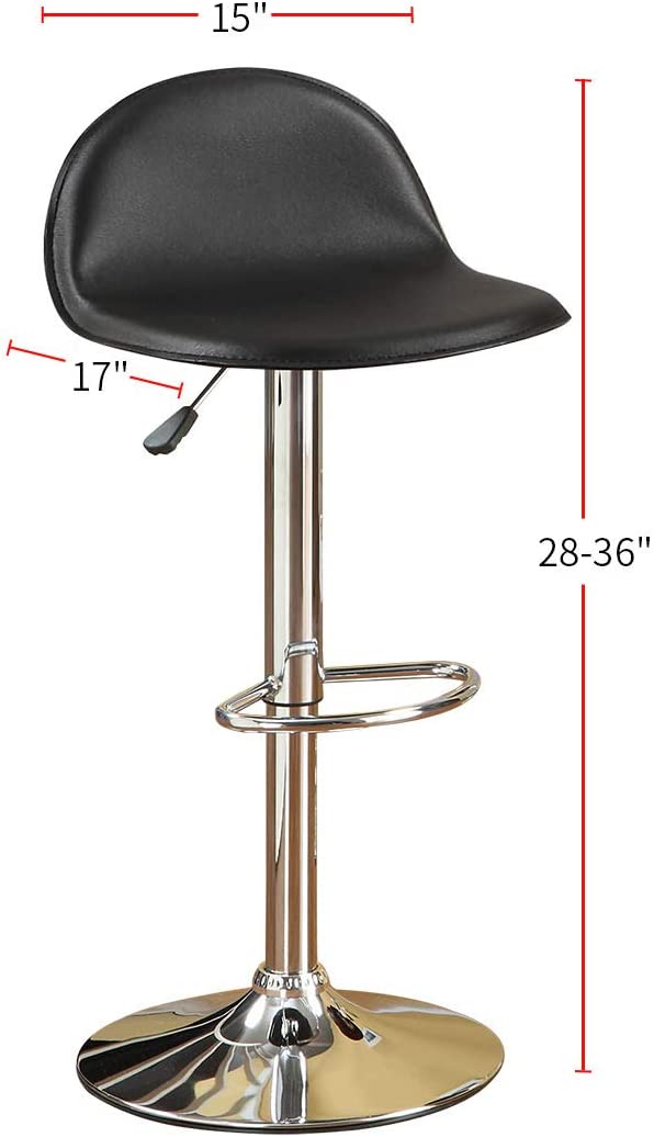 Black faux leather adjustable bar stool with chrome base