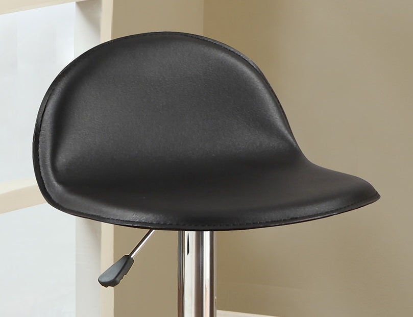 Black leatherette bar stool with adjustable height and chrome base for modern kitchens