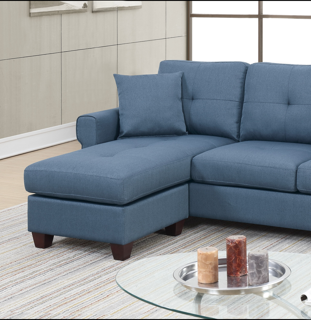 Blue upholstered sectional sofa with chaise modern living room furniture