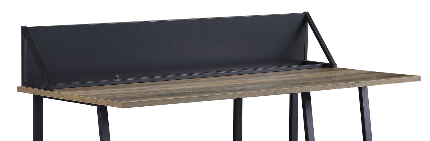 Industrial style desk with distressed wood top and black metal frame