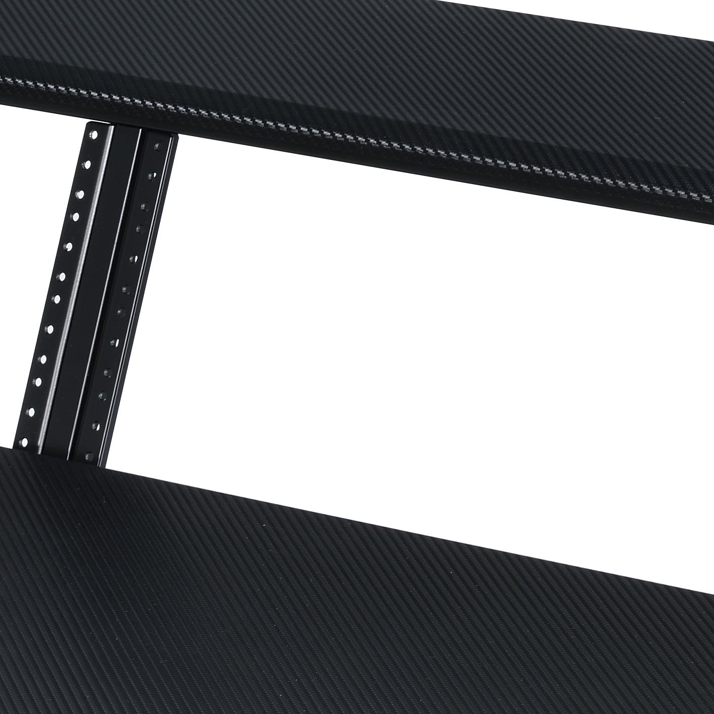 Black carbon fiber textured desk shelf with adjustable metal support brackets