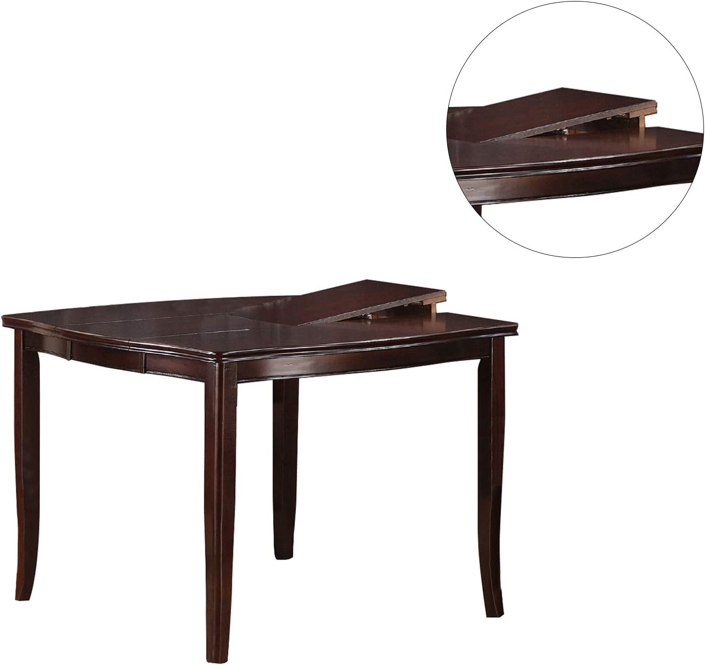 Dark wood dining table with extending leaf for versatile seating
