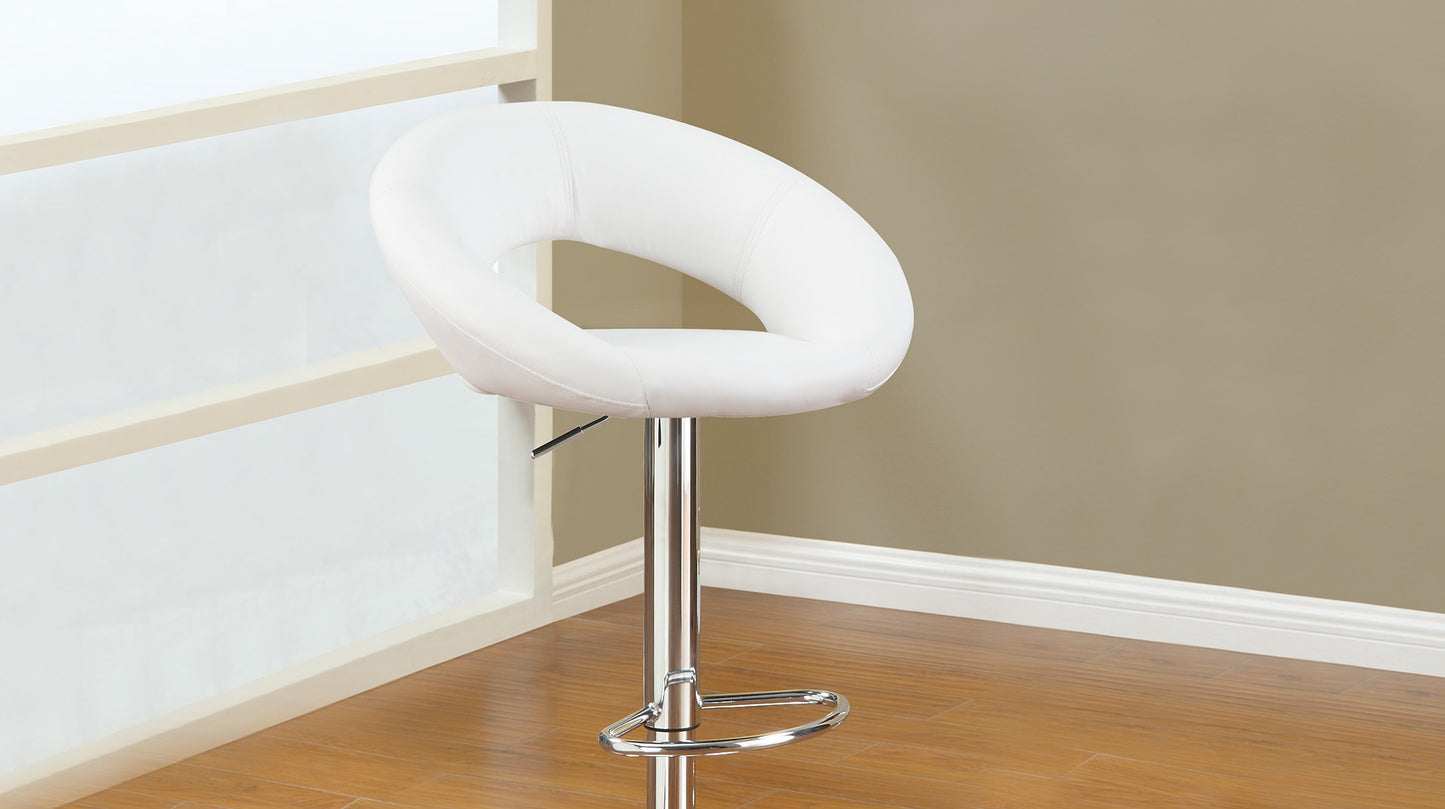 White faux leather swivel bar stool with chrome base and footrest