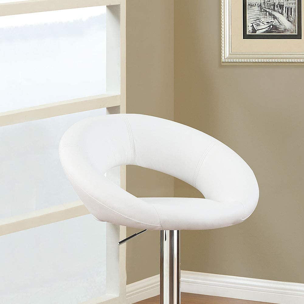 Modern white leather bar stool with adjustable height and chrome base