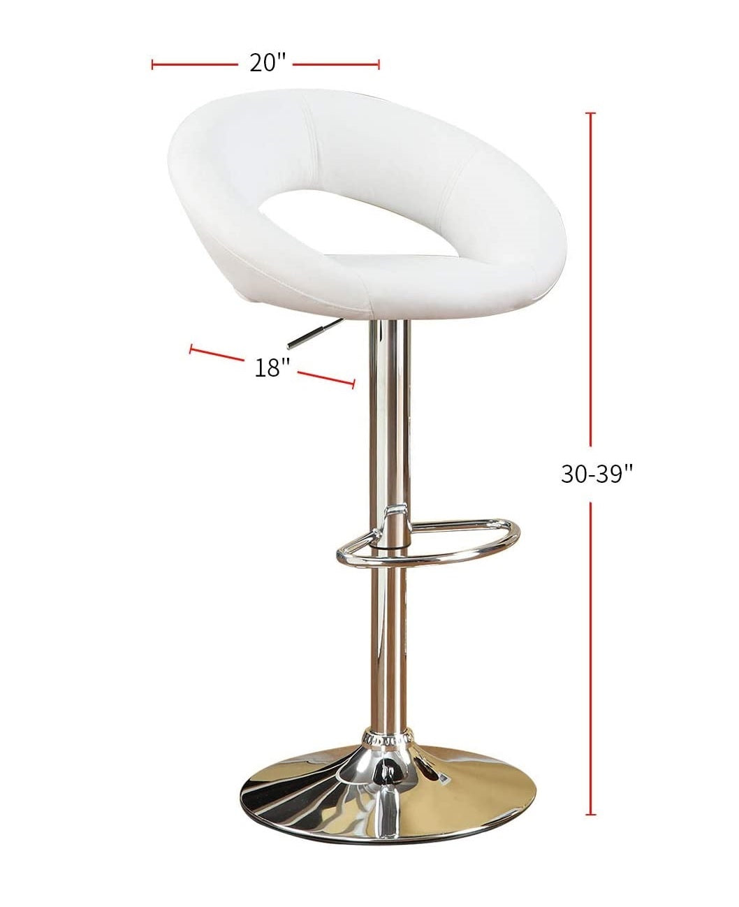White leather swivel bar stool with adjustable height and chrome base