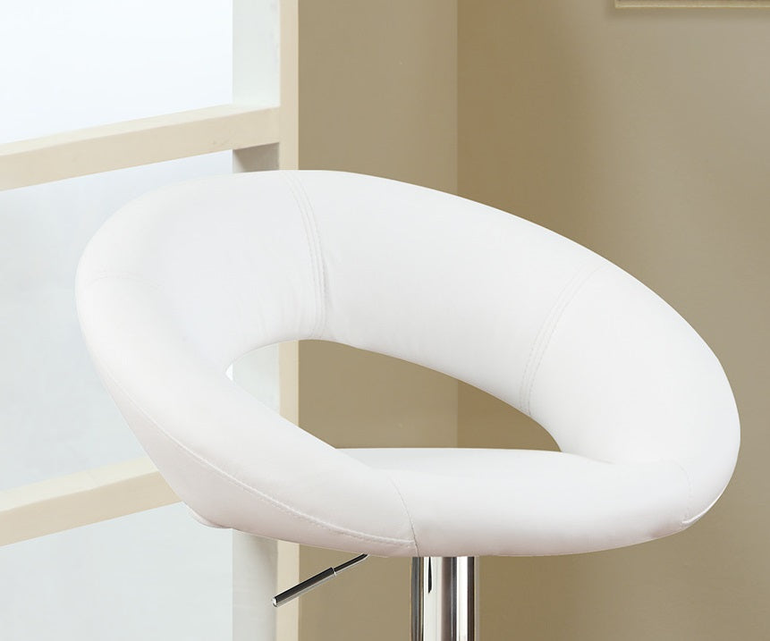 White faux leather bar stool with a curved seat and backrest