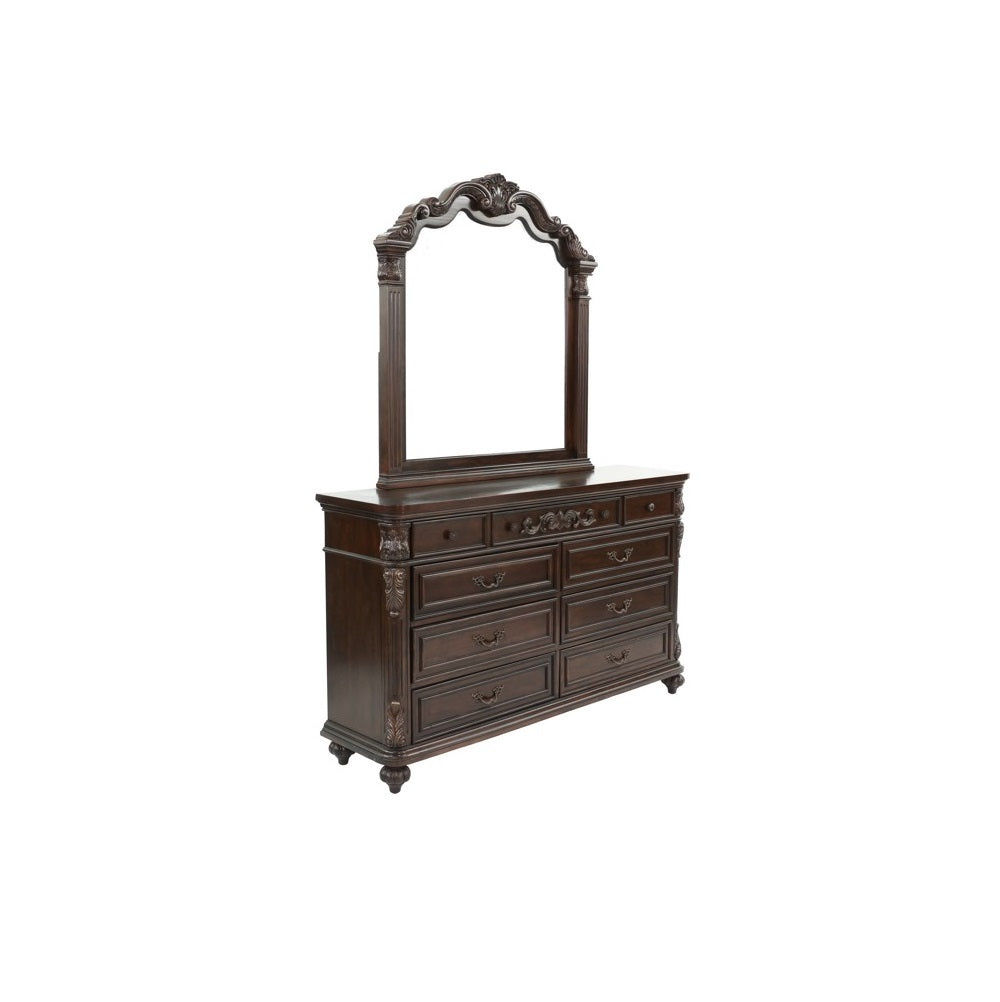 TREATLIFE HOME Traditional Antique Cherry and Walnut Dresser with Mirror, Nine Drawer Storage for Bedroom Furniture