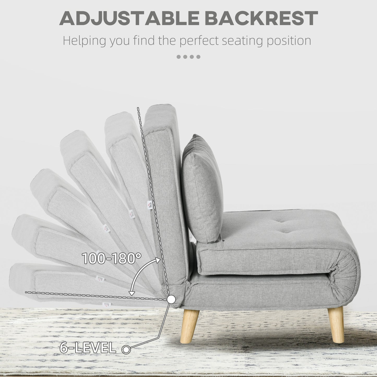 Light grey fabric accent chair with a tufted seat and adjustable backrest from degrees