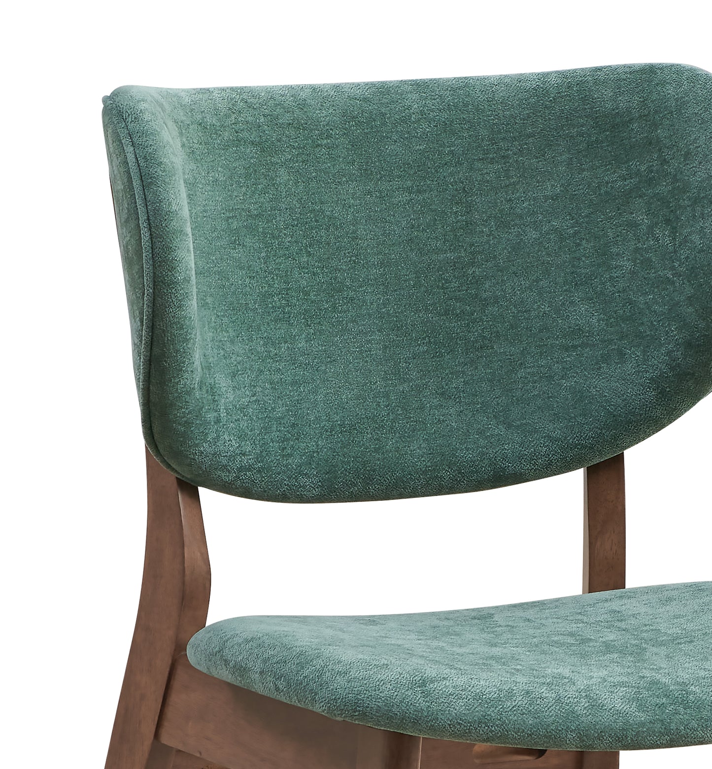 Teal velvet accent chair with curved back and dark wood legs