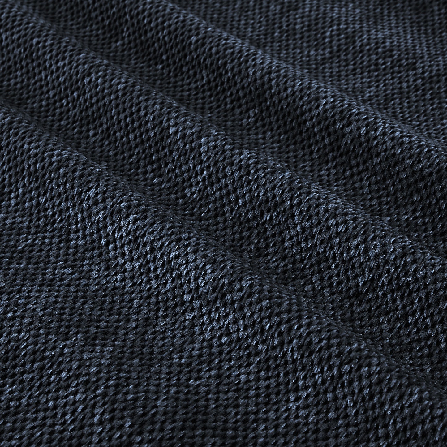Dark navy textured chenille fabric with subtle sheen perfect for upholstery