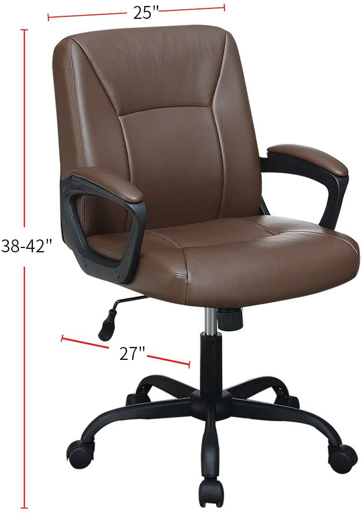 Brown faux leather executive office chair with adjustable height and ergonomic design