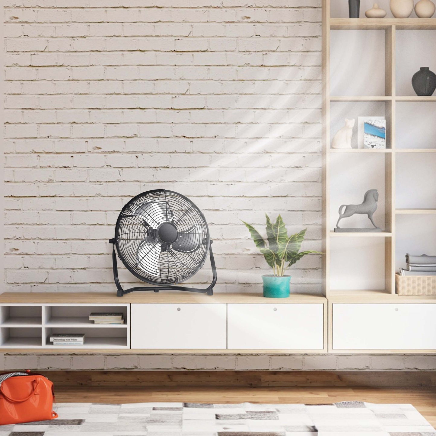 Black metal floor fan with oscillating head perfect for powerful airflow
