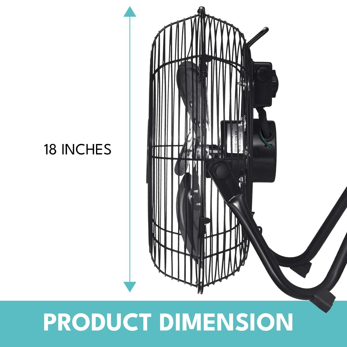 Black inch industrial cage fan with durable metal construction and powerful motor