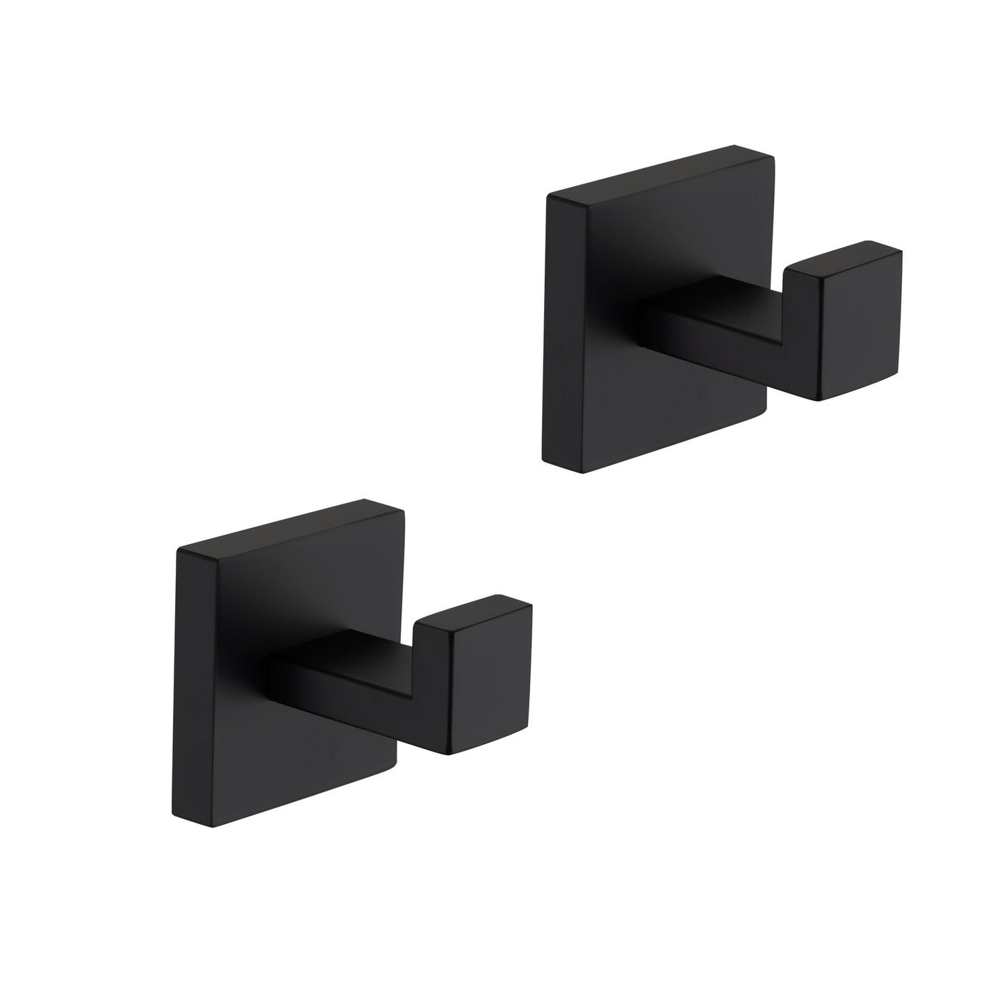 Set of two modern black wall hooks with square bases for bathroom organization