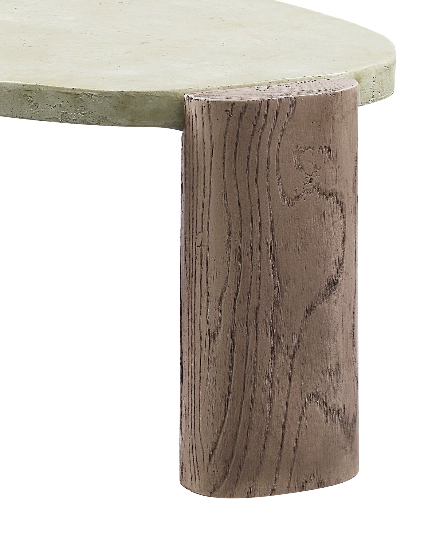 Pale green concrete tabletop with a rustic wood grain pedestal base modern side table